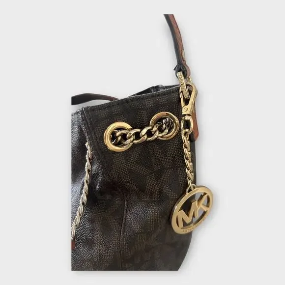 Vintage MICHAEL Michael Kors Brown Signature Leather Jet Set Chain Hobo Bag - Picture 12 of 16